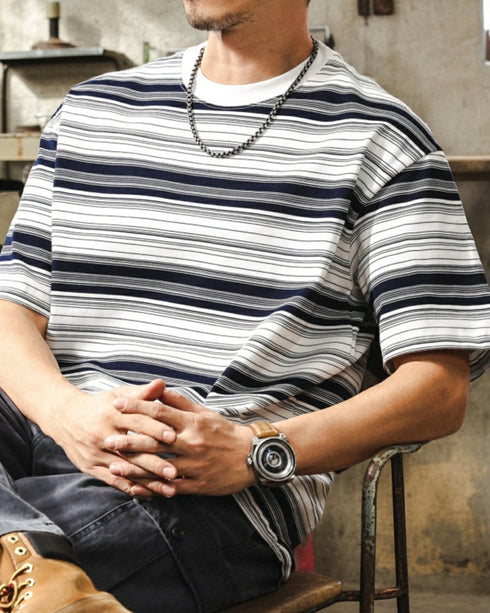 Navy Border Simple Short Sleeve T-shirt P1438