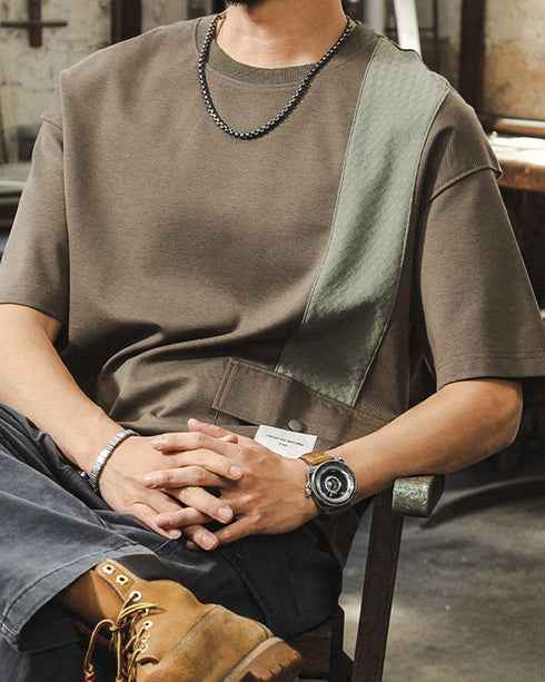 Asymmetry Line Flap Pocket Short Sleeve T-shirt P1455