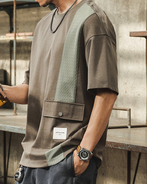 Asymmetry Line Flap Pocket Short Sleeve T-shirt P1455