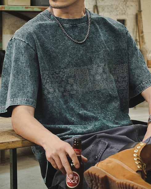 Geometric Stone Print Short Sleeve T-Shirt P1480