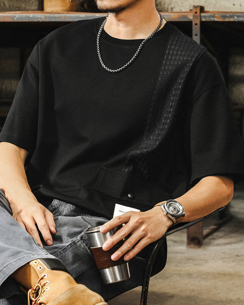 Asymmetry Line Flap Pocket Short Sleeve T-shirt P1455