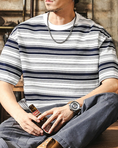 Navy Border Simple Short Sleeve T-shirt P1438