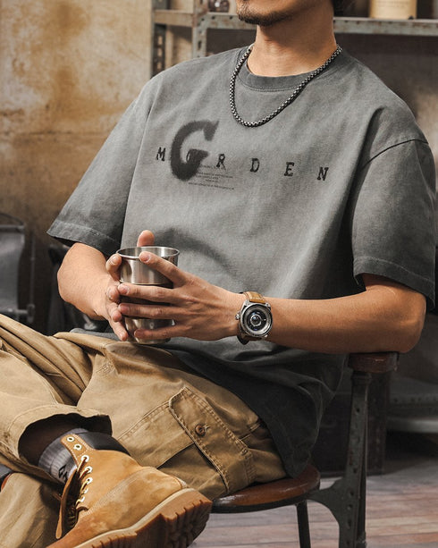 Spray Typography Logo Design Short Sleeve T-Shirt P1504