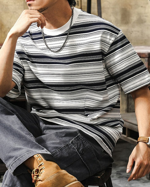 Navy Border Simple Short Sleeve T-shirt P1438