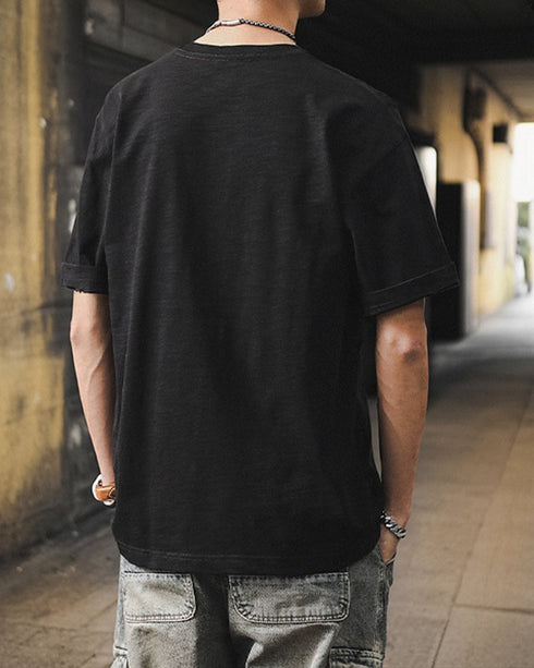 Monotone Detail Simple Short Sleeve T-Shirt P1389