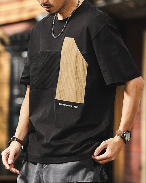 コントラストパネモダングラフィック半袖Tシャツ P1397