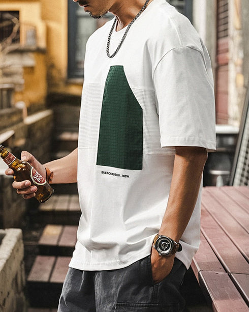 コントラストパネモダングラフィック半袖Tシャツ P1397