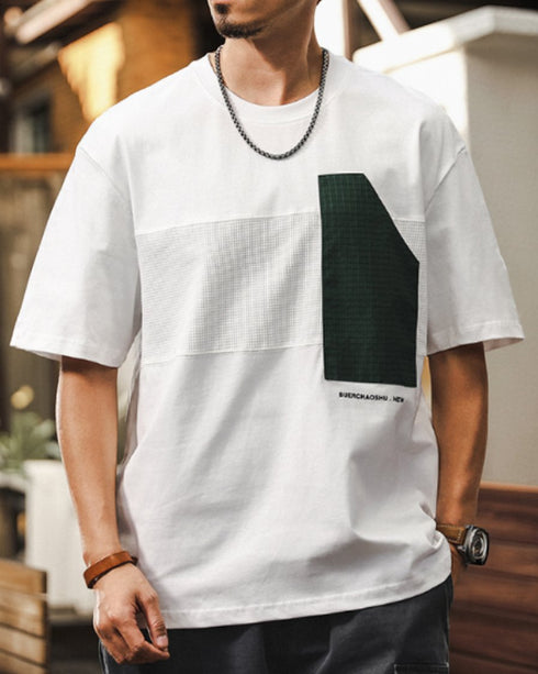 コントラストパネモダングラフィック半袖Tシャツ P1397