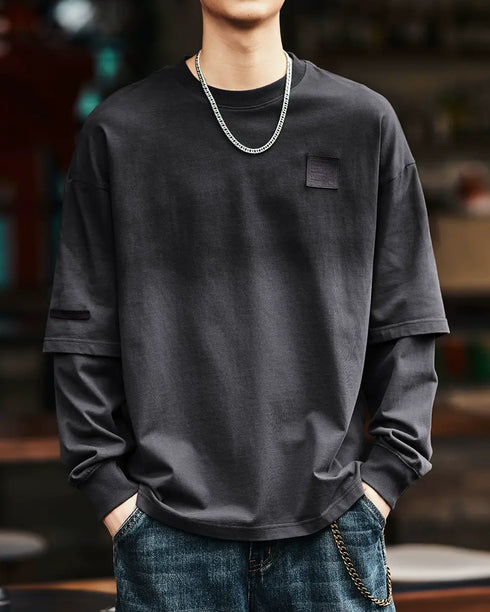 Double Layered Casual Logo Long Sleeve T-Shirt P1343