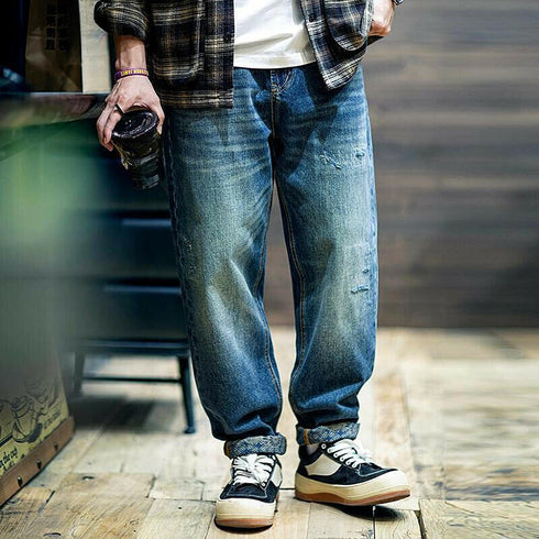 Broken Hole Jeans Loose Tapered Casual Pants P0471