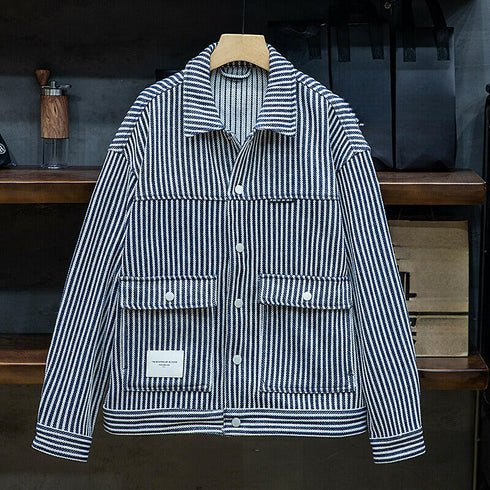 Striped Denim Loose Casual Jacket P0458