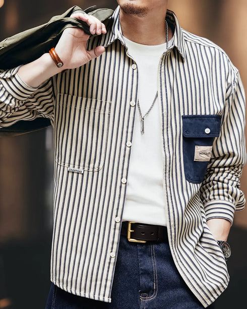 Vintage Style Stripe Work Shirt P1335