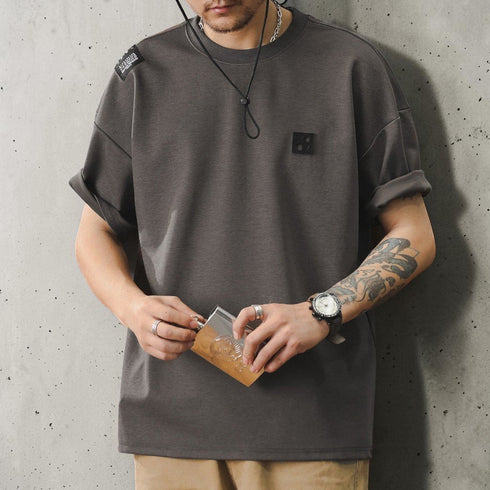 ショルダーラベルチェストパッチ半袖Tシャツ P2181