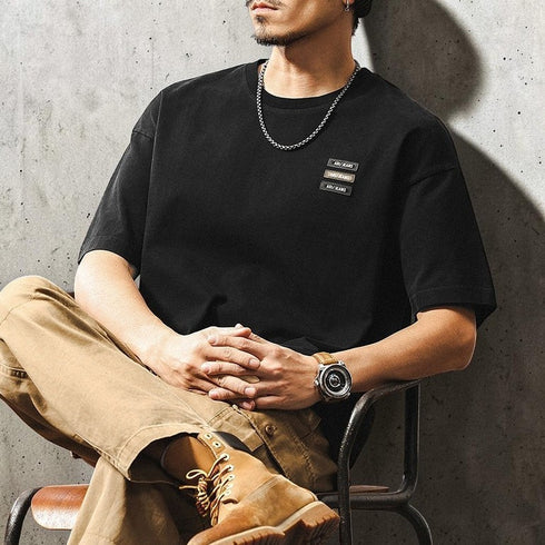 パッチアクセントクルーネックTシャツ P2109