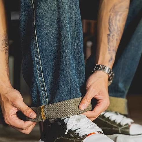 Vintage Wash Smile Embroidery Wide Denim Pants P1973