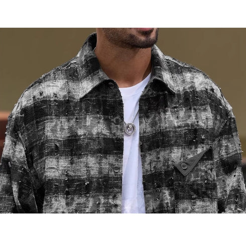 Grunge Check Pocket Long Sleeve Shirt P1956