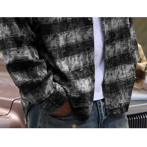 Grunge Check Pocket Long Sleeve Shirt P1956