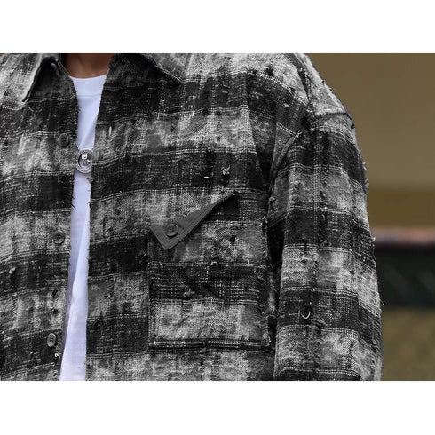 Grunge Check Pocket Long Sleeve Shirt P1956