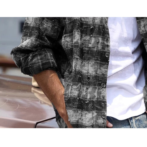 Grunge Check Pocket Long Sleeve Shirt P1956