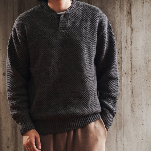 Waffle Texture Henley Neck Knit P1912