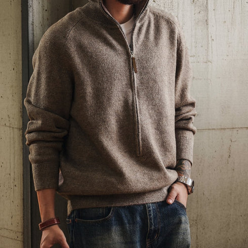 Melange Tone Half Zip Long Knit P1918