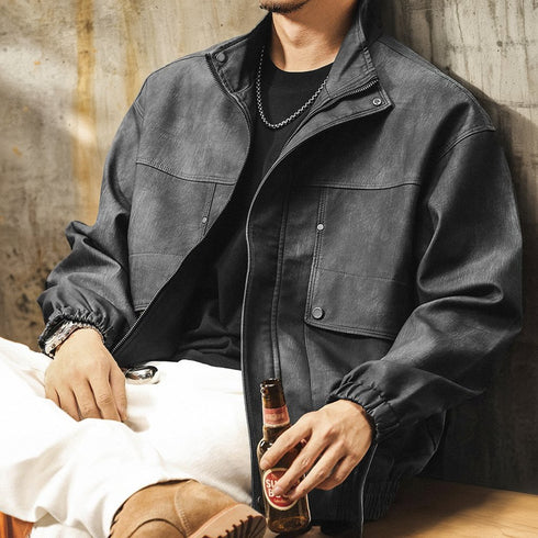 Vintage Like Shape Zip Blouson P1859