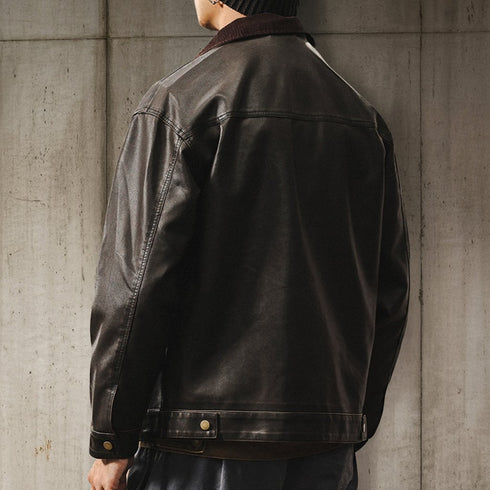 Faux Leather Short Work Jacket P1909