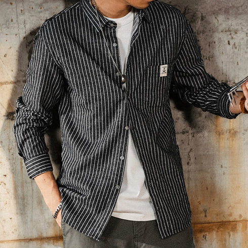 Relaxed Stripe Basic Long Sleeve Shirt P0826