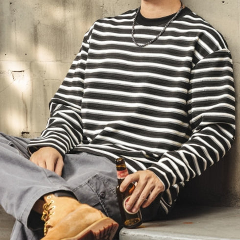 Border Crew Neck Long Tee P1686