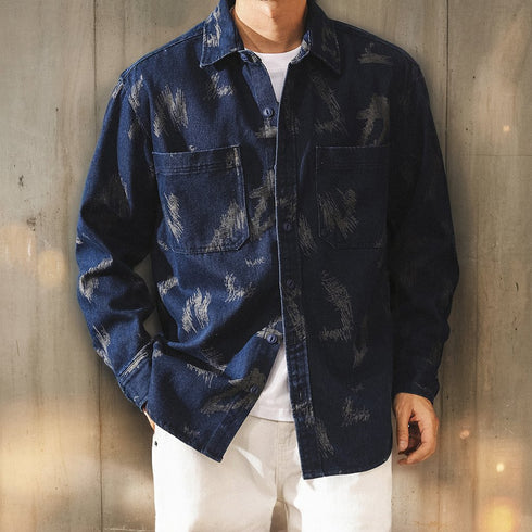 Vintage Brush Pattern Long Sleeve Shirt P1843