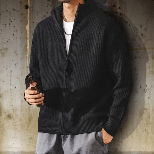 【OUTLET/即納】リラックスジップアップリブニット P1835