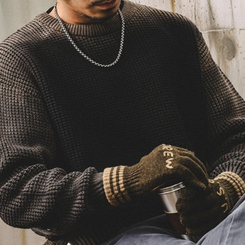 Waffle Texture Crew Neck Knit Sweater P1648