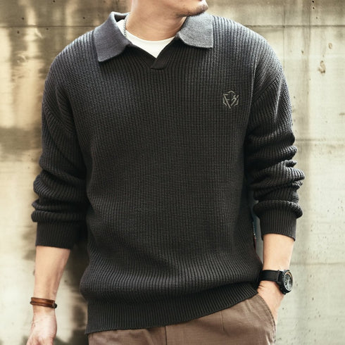 Classic Design Cotton Polo Knit Sweater P1656