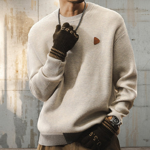 Rib Texture Crew Neck Knit Sweater P1649