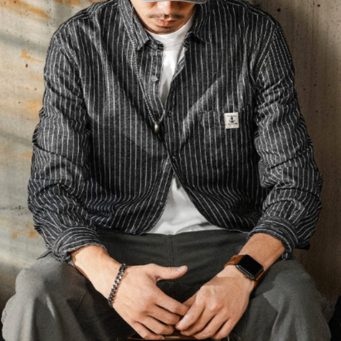 Relaxed Stripe Basic Long Sleeve Shirt P0826