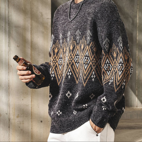 Geometric Pattern Nordic Knit Sweater P1852