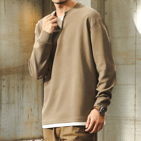 Clean Silhouette Slit Neck Long Sleeve P1362