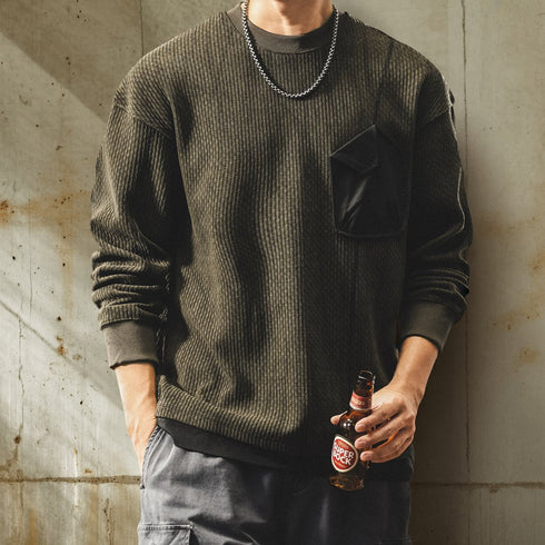 Waffle Texture Utility Pocket Sweater P1860