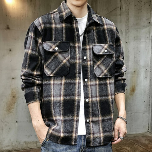 Monotone Block Pattern Long Sleeve Shirt P1675
