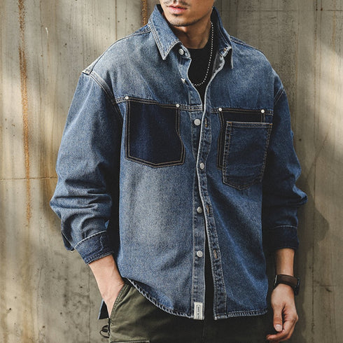 Two Tone Denim Contrast Design Long Sleeve Shirt P1670