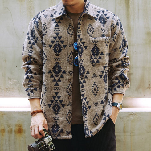 Geometric Native Pattern Shirt Jacket P1783