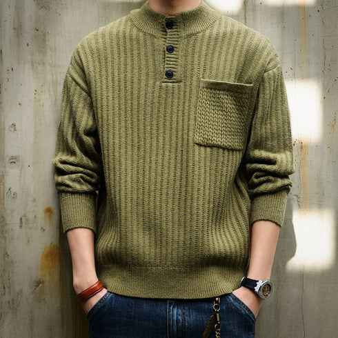 Classic Rib Henley Neck Sweater P1779