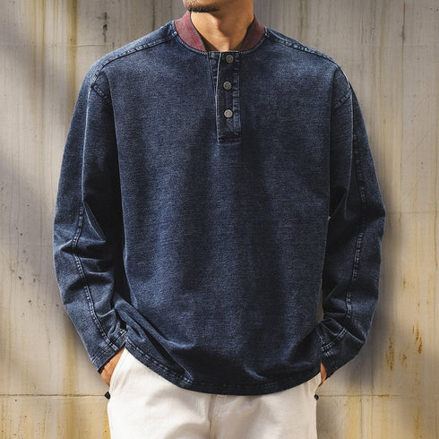 Vintage Denim Henley Neck Shirt P1844