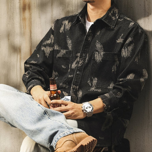 Vintage Brush Pattern Long Sleeve Shirt P1843