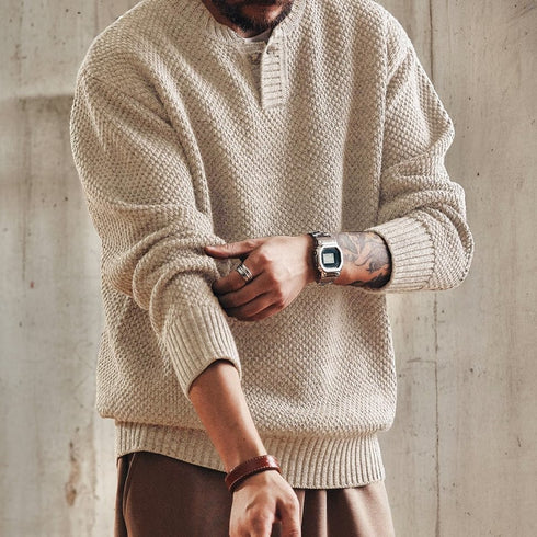 Waffle Texture Henley Neck Knit P1912