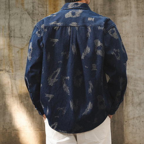 Vintage Brush Pattern Long Sleeve Shirt P1843