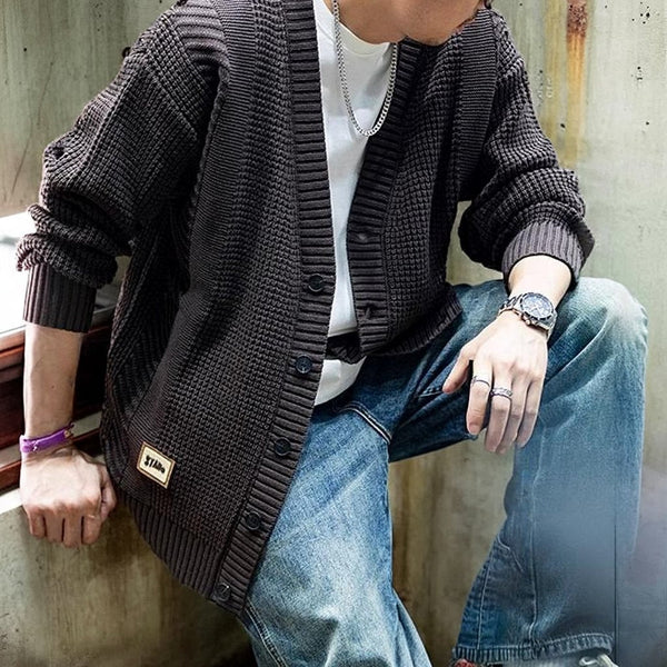 【OUTLET/即納】ワッフルニットヘビーVネックカーディガン P0397