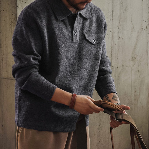 Work Taste Polo Collar Long Knit P1917