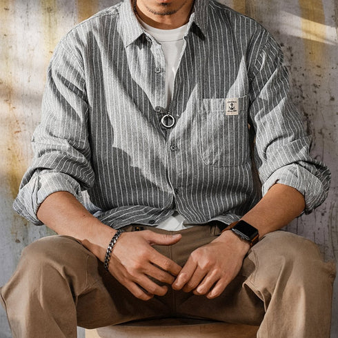 Relaxed Stripe Basic Long Sleeve Shirt P0826