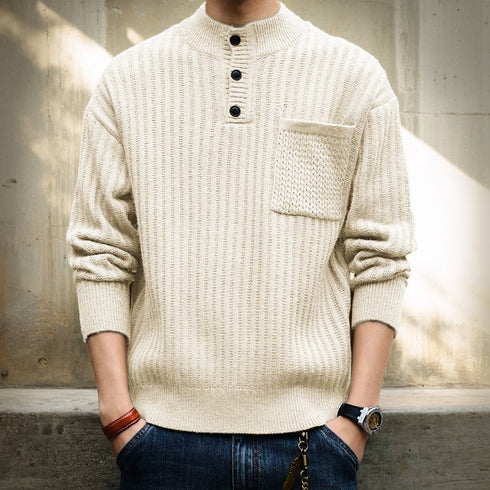 Classic Rib Henley Neck Sweater P1779